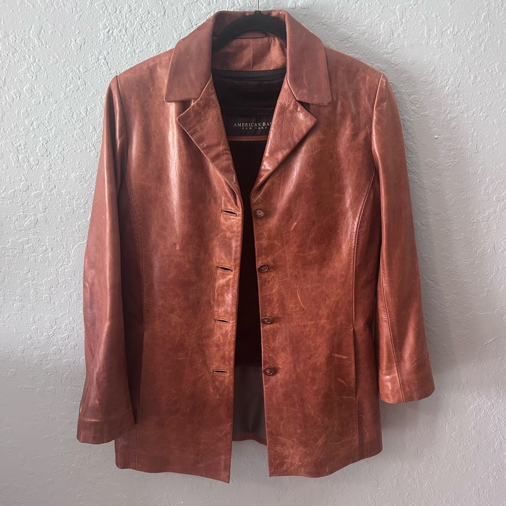 American Base brown leather jacket medium vintage chic bohemian mob wife